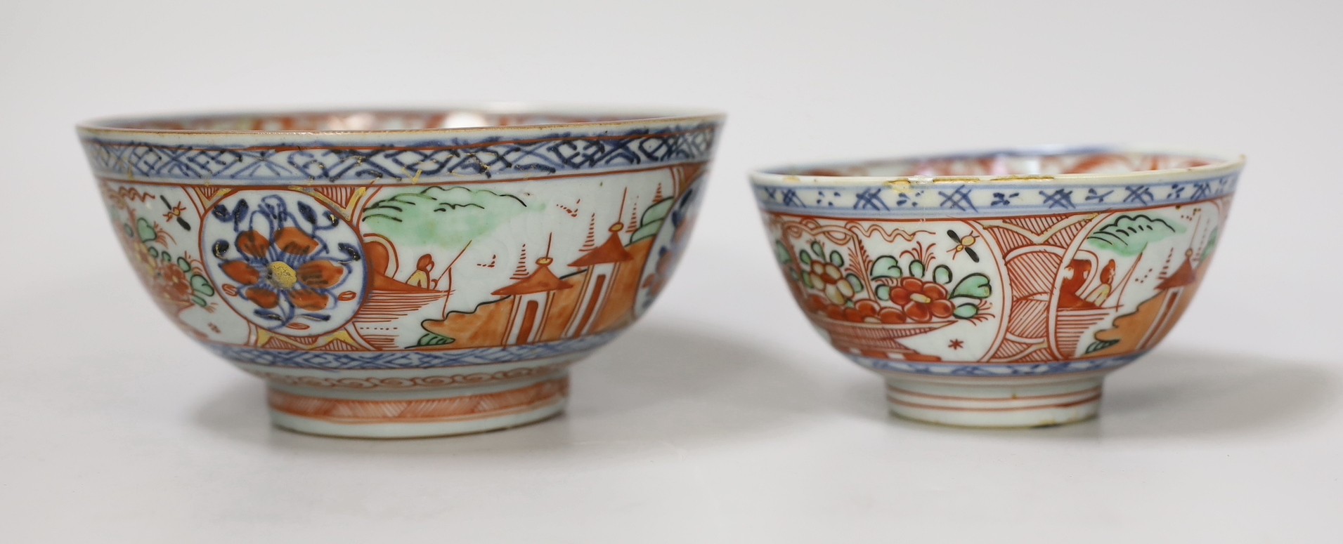 Two Dutch decorated Chinese porcelain bowls, 18th century, the largest 15 cm diameter